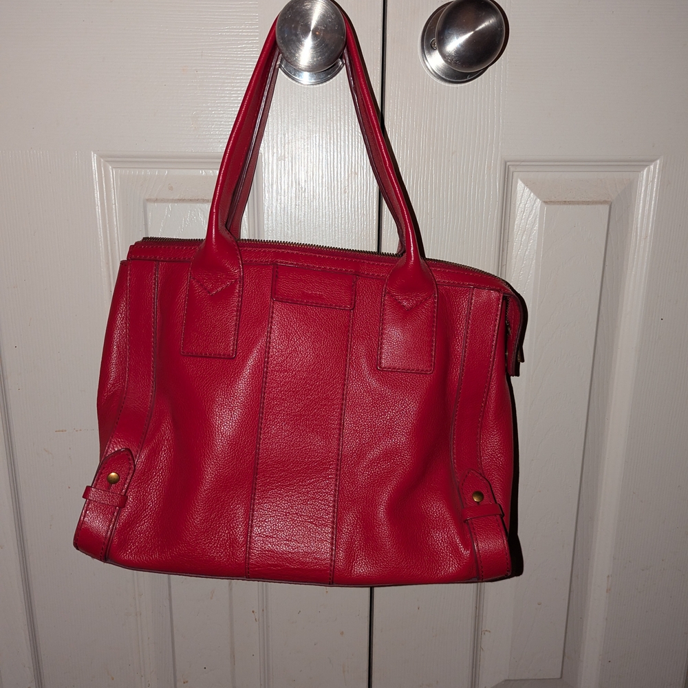 Fossil Red Leather Tote Bag